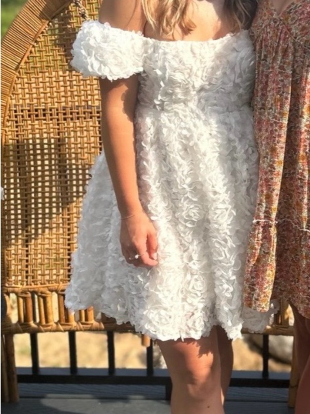 Lulu's White Off-Shoulder Rosette Mini Dress